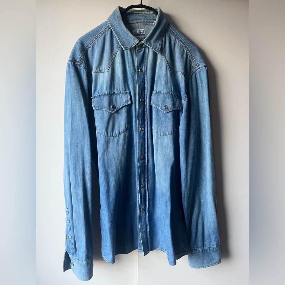 Brunello Cucinelli Men's Blue Denim Shirt